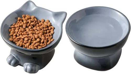 Miniatura 10 de Nihow Cuencos Elevados Inclinados para Gatos: Cuenco Elevado de Cerámica de 5 Pulgadas para Comida de Gato para Proteger la Columna Vertebral