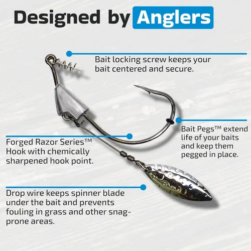 Miniatura 3 de Harmony Fishing - Razor Series Underspin Swimbait Hooks (paquete de 4 con 5 clavijas de cebo) – Ganchos de nadador con llamativas cuchillas