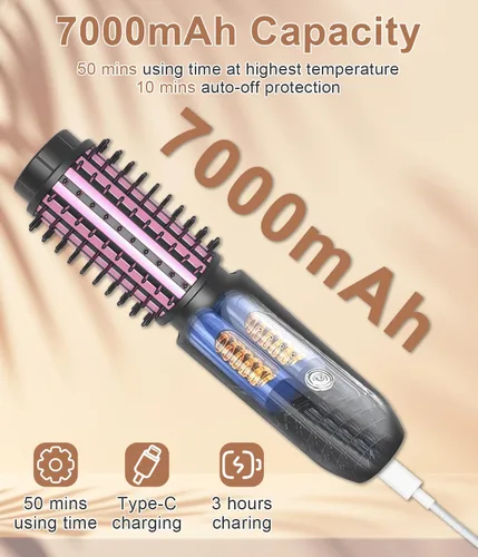 Miniatura 7 de Cepillo de rizador de pelo inalámbrico, mini rizador de pelo inalámbrico de 1.5 pulgadas, cepillo de rizador de viaje 3 en 1, peine alisador de pelo