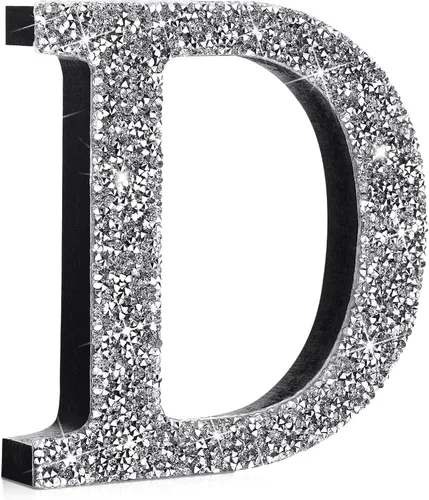 Miniatura 43 de Qunclay Letras brillantes de cristal plateado de 5.7 pulgadas, decoración de diamantes triturados, letra de madera con purpurina con tornillo
