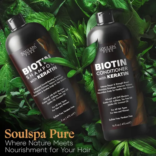 Miniatura 8 de Juego de champú y acondicionador de biotina con queratina – Fórmula avanzada sin sulfatos anti-adelgazamiento para el crecimiento del cabello