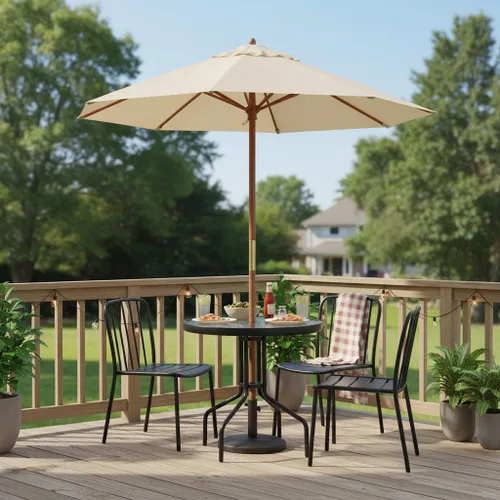 Miniatura 2 de Tangkula Mesa de Comedor Redonda de Vidrio para Patio de 27.5 Pulgadas con Agujero para Sombrilla de 1.57", Marco de Metal Resistente, Mesa Auxiliar