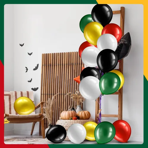 Miniatura 7 de Gejoy 60 globos de látex de confeti rojo y negro de 12 pulgadas con cinta para decoración del día de la independencia de la libertad, suministros
