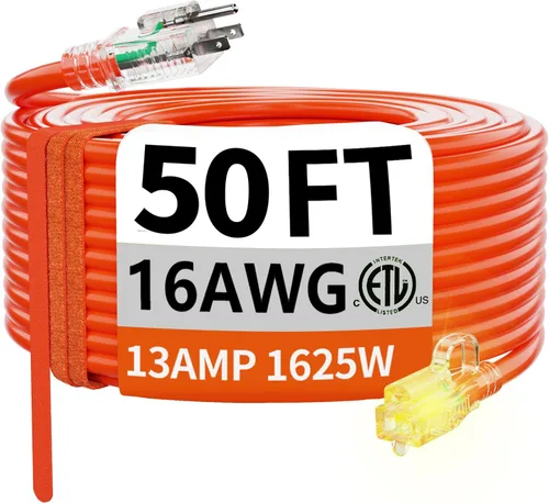 Miniatura 56 de HUANCHAIN Cable de extensión para interiores y exteriores, 50 pies, impermeable, calibre 16/3, flexible, resistente, cable de extensión para Amarillo