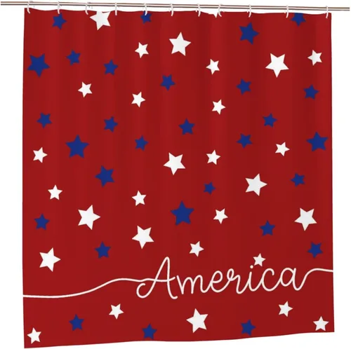 Cortina de ducha patriótica de Estados Unidos para baño, cortina de baño de secado rápido con estrellas rojas y azules del 4 de julio, bañeras