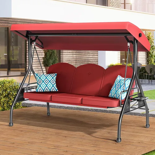 Miniatura 10 de ZZW Columpio de patio para porche al aire libre de 3 asientos con soporte de 800 libras, cama columpio convertible 2 en 1 con toldo ajustable