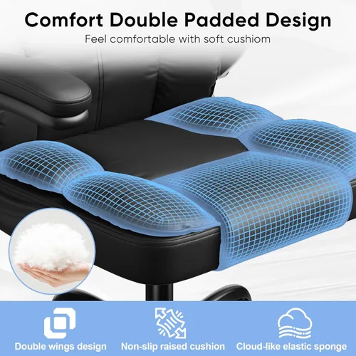 Miniatura 4 de Kensaker Silla de oficina ejecutiva de cuero, silla de computadora con cojín grueso y soporte lumbar, silla de escritorio ergonómica con Negro