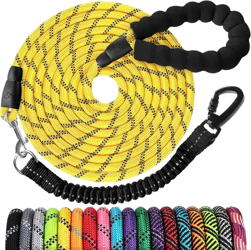 Miniatura 18 de Correa de perro de cuerda de 3 pies: correa resistente con gancho giratorio bloqueable, hilos reflectantes, bungee y asa acolchada - Correa