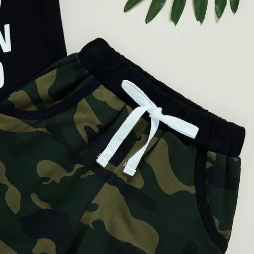 Miniatura 5 de Conjunto de 2 piezas de ropa corta para bebé niño versión más fresca de papá chaleco con estampado de camuflaje pantalones de verano