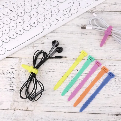 Miniatura 6 de 20 bridas de silicona para cables, correas organizadoras de cables, reutilizables, para gestión de cables elásticos para auriculares, cables
