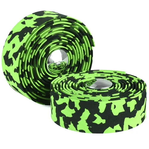 Miniatura 8 de KINGOU Cinta de manillar de bicicleta de carretera EVA camuflaje negro y amarillo con tapones de barra - 2 piezas por juego Negro&Amarillo