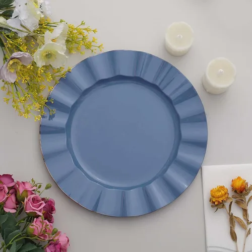 Miniatura 161 de Tableclothsfactory Paquete de 10 platos redondos de plástico negro de 6 pulgadas para ensalada de postre, platos desechables con borde ondulado