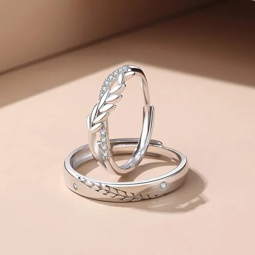 Miniatura 3 de Kokoma Juego de anillos de compromiso de trigo con circonita cúbica a juego para él y ella, anillos de compromiso de compromiso de cristal abiertos