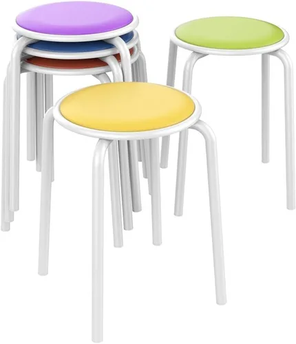 Yaheetech Taburetes apilables acolchados de 18 pulgadas con superficie de cuero, taburetes de metal para dibujo de colores surtidos portátiles con