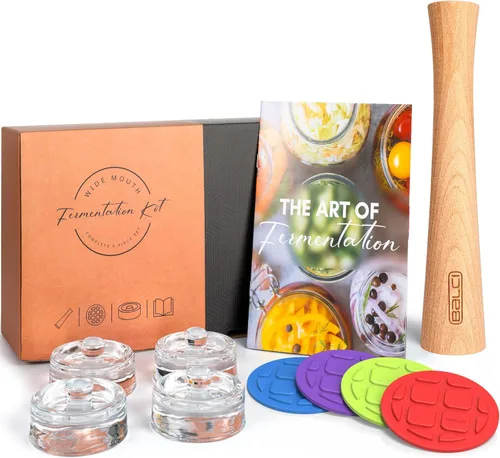 BALCI Kit completo de fermentación de tarros Mason – Juego de iniciación de 9 piezas con tapas de fermentación, pesas de vidrio, manipulación de
