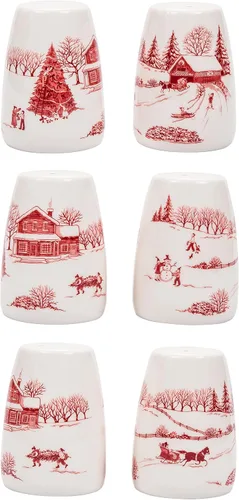 Miniatura 4 de Bico Toile De Jouy Winter Wonderland - Juego de salero y pimentero con soporte para trineo, coctelera de cerámica pintada a mano con soporte