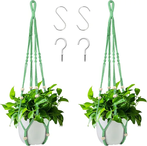 Miniatura 18 de Augshy Colgador de plantas de macramé, 2 piezas de soporte colgante para plantas con extensor, colgadores de plantas para decoración de interiores