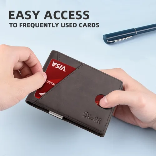 Miniatura 10 de Zitahli - Billeteras delgadas RFID para hombres, billetera de cuero flexible con clip de dinero, cartera minimalista con bolsillo frontal