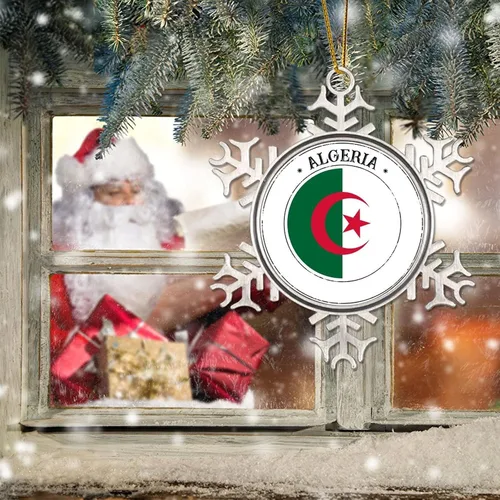 Miniatura 6 de Bandera de Argelia, adorno de Navidad para niños, bandera nacional, silueta de Argelia, decoración de Navidad, copo de nieve, adorno de metal
