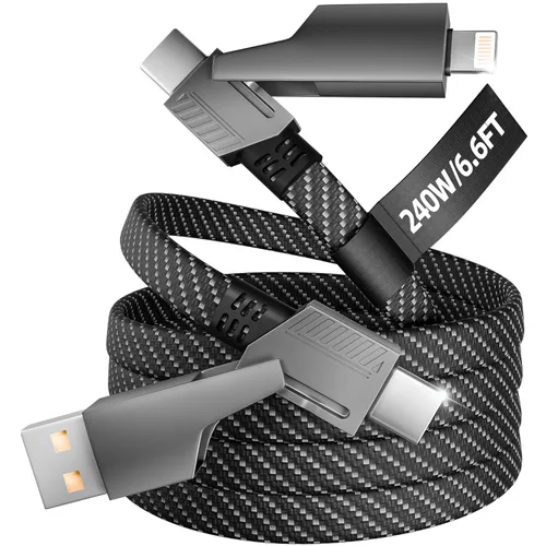 Cable de carga 4 en 1 de 240 W máximo, cable USB C de carga rápida con chip E-Mark, cable USB A/C a C/Lightning, cable de carga múltiple para iPhone