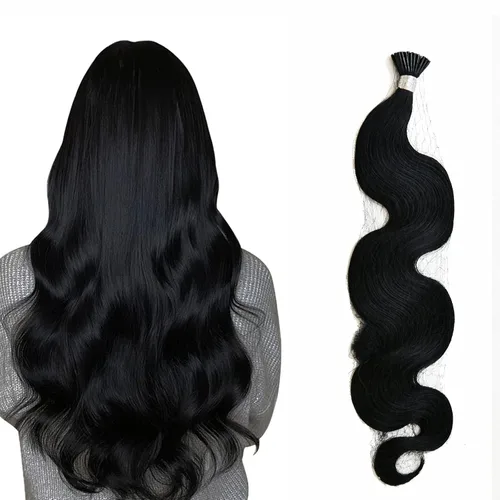 Miniatura 10 de Extensiones de cabello humano microlink de 16 pulgadas, extensiones de cabello natural suave de microcuentas, color #1 negro azabache, 100% cabello