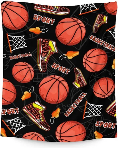 Miniatura 20 de Mantas de baloncesto – Manta suave y mullida para niños – Manta pequeña de 30 x 40 pulgadas para sala de estar y oficina – Manta deportiva negra