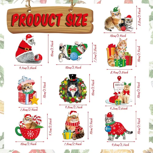 Miniatura 2 de Tiamon 20 adornos de madera de Navidad para árbol de Navidad, decoración colgante surtida, cachorro, perro, gato, vaca, oso, cardenal, pájaros