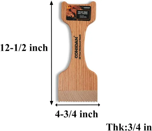 Miniatura 3 de CONSDAN Raspador de parrilla de madera, cepillo de madera de roble soild, raspador de parrilla para parrilla al aire libre, raspador de parrilla sin