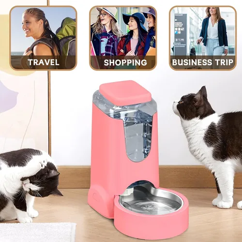 Miniatura 7 de Alimentador automático para gatos y dispensador de agua con cuenco de acero inoxidable, comedero y bebedero por gravedad para perros, adecuado
