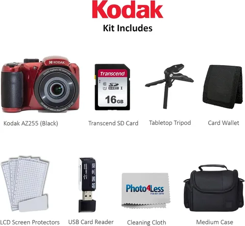 Miniatura 2 de Kodak PIXPRO AZ255 Astro Zoom - Paquete de cámara digital de 16 MP (rojo), estuche para cámara de punto y disparo, tarjeta de memoria de 16 GB