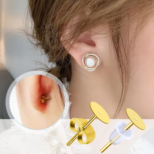 Miniatura 4 de TOAOB - 300 postes y respaldos de aretes de acero inoxidable dorado, hipoalergénicos, de 0.197 in, con goma transparente y parte trasera de aretes