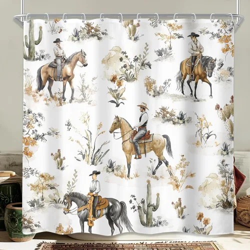 Miniatura 19 de Newsely Cortina de Ducha Pequeña para Caseta RV Occidental Azteca de Cactus 36Wx72H Pulgadas Campista Suroeste Boho Geométrica Étnica Cortina