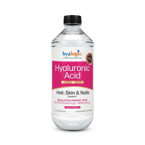 Hyalogic Suplemento líquido de ácido hialurónico – Apoyo para un cabello, piel y uñas saludables con 5,000 mcg de biotina y 50 mg de MSM –