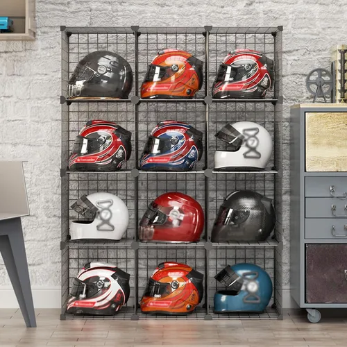 Miniatura 10 de Caja organizadora de sombreros, estante para casco de motocicleta montado en el piso, moderna tienda comercial al por menor vitrina