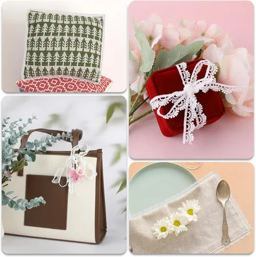 Miniatura 7 de Cinta de Encaje, Blanca de 1/2''×5 Yardas de Ribete de Encaje Blanco de Ganchillo para Costura con Borde Festoneado Vintage, Cintas de Encaje