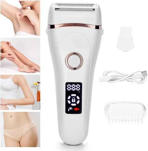 Maquinilla de afeitar eléctrica para mujer, afeitadora eléctrica sin dolor recargable en húmedo y seco, con pantalla LED, para piernas y axilas,