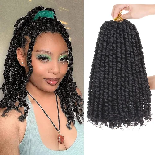 Leeven Extensiones de cabello sintético pretrenzado de 12 pulgadas, 8 paquetes de extensiones de cabello sintético ondulado con bomba, color negro