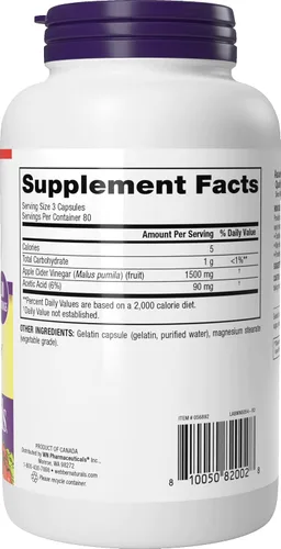 Miniatura 10 de Webber Naturals Cápsulas de vinagre de sidra de manzana, ACV con madre, 1500 mg por porción, alta potencia, 240 cápsulas = 80 porciones, soporte