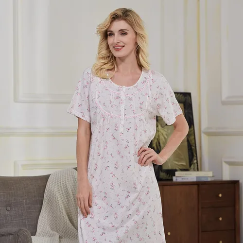 Miniatura 4 de Keyocean - Camisón de manga corta para mujer, 100 % algodón, suave, cómodo, ligero, con encaje, para verano, ropa de dormir