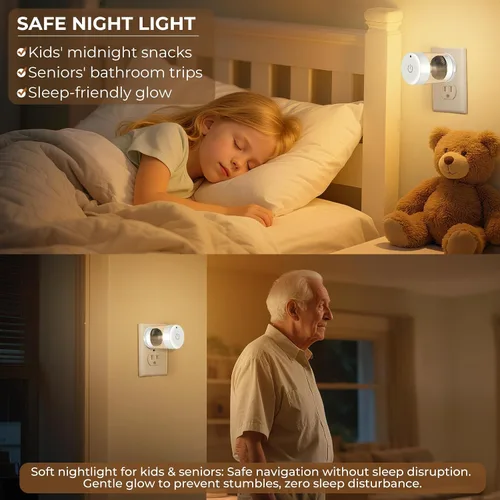 Miniatura 7 de TSEXES Paquete de 2 luces LED nocturnas enchufables a la pared, temperatura de color ajustable de 3000 K/4000 K/5000 K, control táctil, luz nocturna
