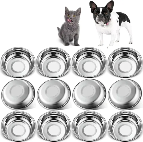 12 cuencos gruesos de acero inoxidable para gatos, 5.5 pulgadas de ancho poco profundo, de metal, para gatitos, aptos para bigotes, repuesto para