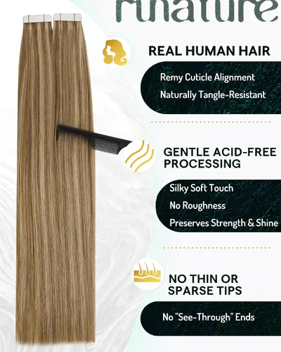 Miniatura 2 de RUNATURE Extensiones de cabello humano color rubio oscuro con cinta adhesiva, sin costuras, extensiones de cabello humano Remy natural con cinta