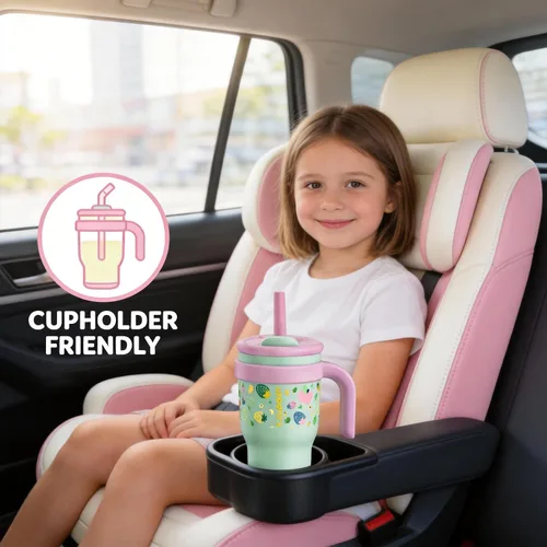Miniatura 2 de KXIAOCHEN Vaso para niños de 14 onzas con asa para evitar derrames, vaso aislado reutilizable de acero inoxidable para niños pequeños, mantiene