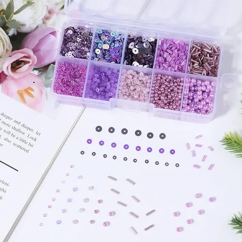 Miniatura 2 de Cuentas surtidas para la fabricación de joyas, cuentas de tubo de cristal para corneta, lentejuelas sueltas, varios tamaños para manualidades