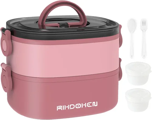Miniatura 9 de RIKDOKEN Caja de almuerzo, contenedores apilables de 3 capas, lonchera portátil de gran capacidad de 94OZ a prueba de fugas con cajas para salsa