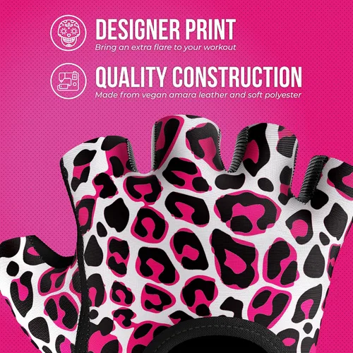 Miniatura 3 de Contraband Pink Label 5297 Design Series - Guantes de levantamiento y remo con estampado de leopardo (par) – Ligero vegano medio acolchado