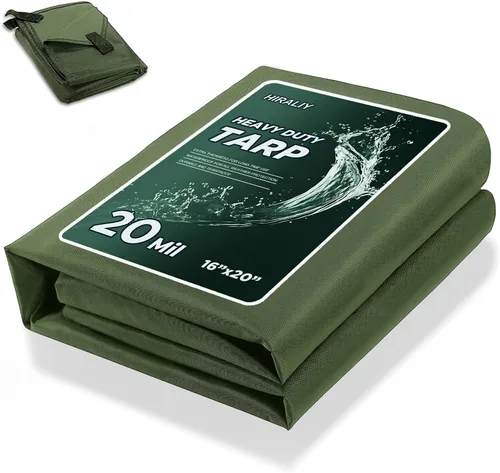 Miniatura 13 de HIRALIY Lona impermeable resistente de 20 mil, lona negra de 7 x 12 pies con bucles de cincha reforzados, lona de tela Oxford multiusos para leña