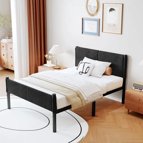 Miniatura 4 de Base de cama metálica, base de cama tamaño individual de 14 pulgadas con espacio de almacenamiento, base de colchón resistente y de trabajo pesado
