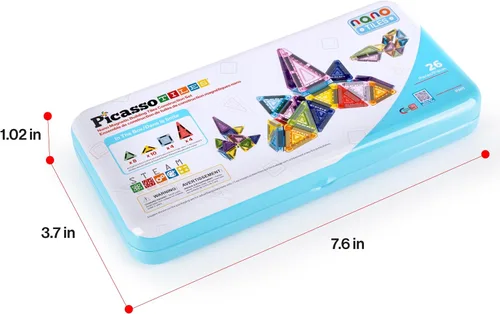Miniatura 9 de PicassoTiles Nano Tiles - Juego de construcción de edificios magnéticos con estuche de almacenamiento de estaño, compacto y colorido, juego
