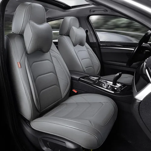 Miniatura 19 de TIEHESYT - Fundas de asiento de auto color negro, fundas de cuero transpirable para asientos delanteros y reposacabezas, ajuste interior universal